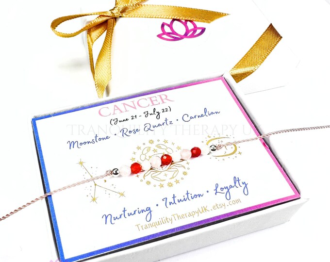 CANCER Zodiac Necklace Floating Necklace. Lightweight Natural Silk Necklace.Celestial Birthstone Gifts.Incl Gift Box Card & Ribbon Wrap