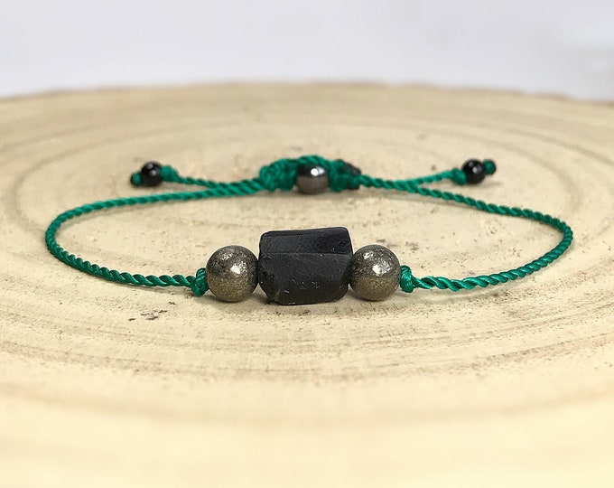 Raw Black Tourmaline Bracelet: Adjustable Gemstone Cord Bracelet