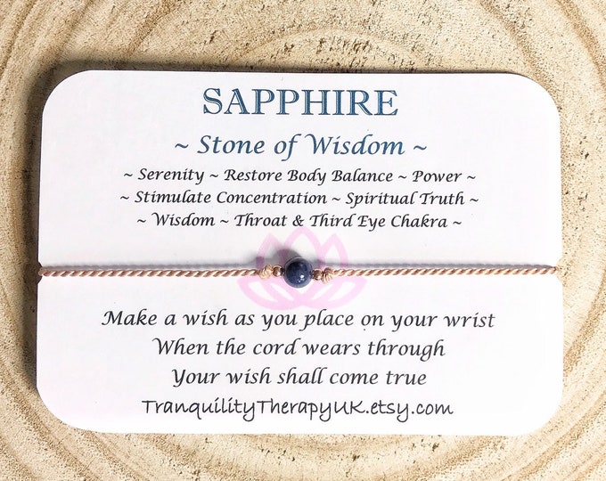 Natural Silk Sapphire Bracelet. Sterling Silver. 18K Rose Gold Vermeil. September Birthstone. Birthday Wish. Thank You Card.Genuine Sapphire
