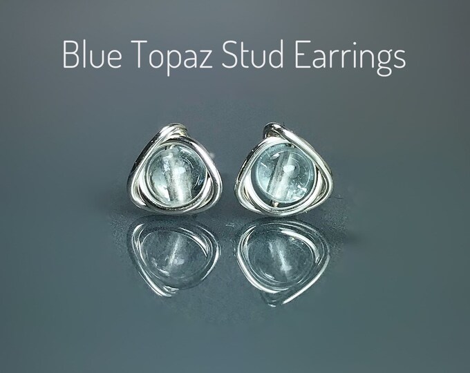 Blue Topaz Stud Earrings. Sterling Silver. Gold/Rose Gold Filled. March Birthstone. December Birthstone. Incl Gift Box & Crystal Info Card.