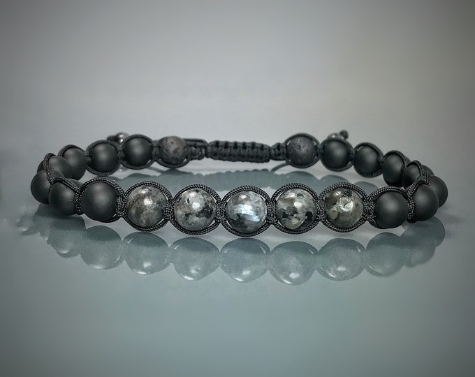 Black Moonstone Mens Bracelet: Onyx Lava Stone Yoga Mala