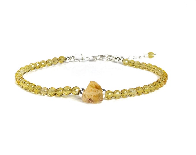 Citrine Bracelet. Raw Citrine. Sterling Silver, 14K Rose Gold Filled. November Birthstone. Incl Gift Box & Info Gift Card. Birthday Gift.