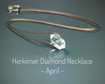 Raw Herkimer Diamond Necklace: Silk Floating Necklace, April Birthstone