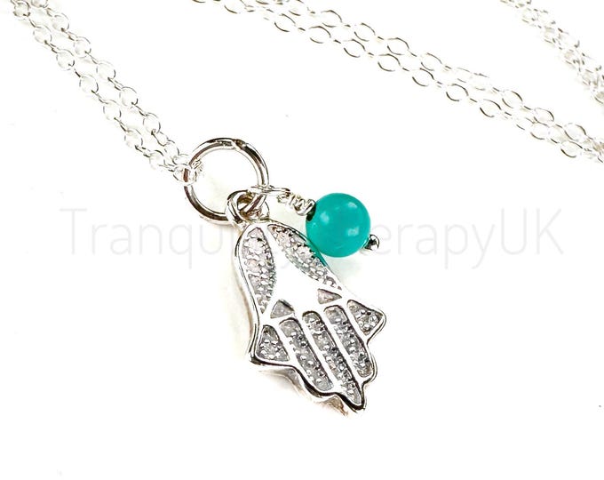 HAMSA HAND Necklace, Birth Month, Sterling Silver Incl Card, Birthstone Gift. Jewellery, Birthstone Protection Necklace Optional Gift Box