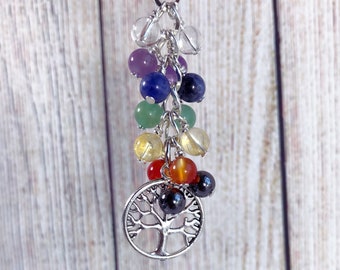Chakra Keyring. Crystal Gemstone Healing. Balancing. Yoga. Tranquility Meditation.Rainbow. Tree of Life. Genuine Gemstones. Chakra Jewellery