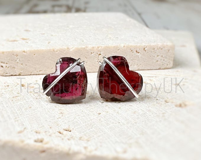 Garnet Heart Stud Earrings.Sterling Silver 14K Gold Filled. Incl a Gift Box & Card Anniversary Gifts Valentines Gifts Love Commitment Stone