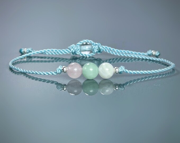 Friendship, Luck & Love Bracelet. Good Luck. Abundance. Emotional Balance. Calming. Heart Chakra. Sacral Chakra. Jade. Rose Quartz.Moonstone