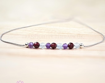 Aquarius Zodiac Gemstone Necklace: Silk Cord Celestial Gift