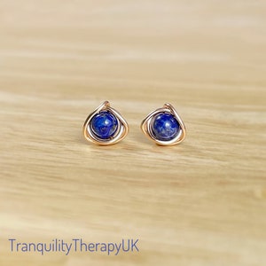 Lapis Lazuli Stud Earrings. Sterling Silver. Gold/Rose Gold Filled. September Birthstone. Throat Chakra. Includes Gift Box & Info Gift Card
