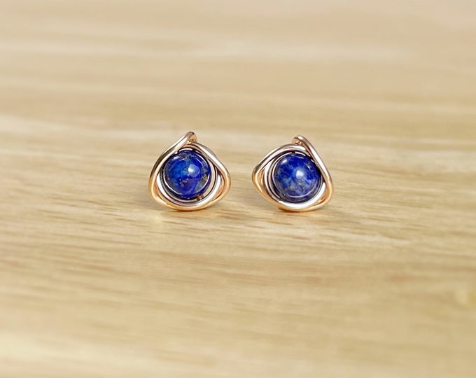 Lapis Lazuli Stud Earrings. Sterling Silver. Gold/Rose Gold Filled. September Birthstone. Throat Chakra. Includes Gift Box & Info Gift Card