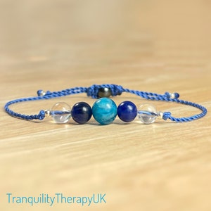 Motivation, Energy, Focus, Intention Bracelet. Bring Courage. Throat Chakra. Blue Apatite, Sodalite & Rock Quartz Bracelet. Clear Thinking.
