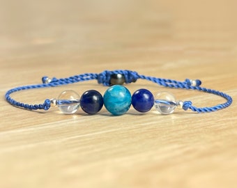 Motivation, Energy, Focus, Intention Bracelet. Bring Courage. Throat Chakra. Blue Apatite, Sodalite & Rock Quartz Bracelet. Clear Thinking.