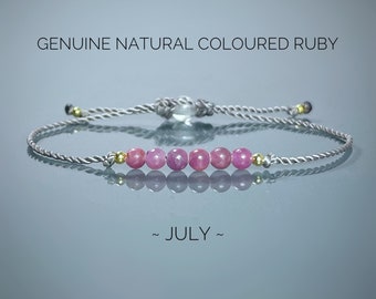 Genuine Ruby Bracelet: July Birthstone, Minimalist Gemstone Jewelry