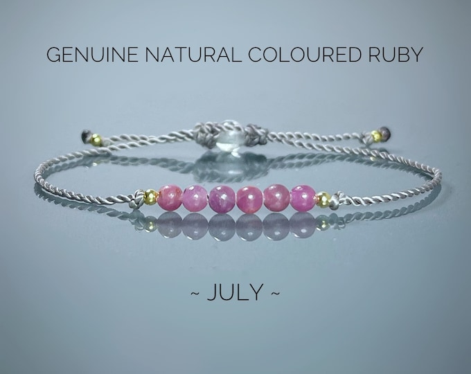 Ruby Bracelet. July Birthstone. Genuine Natural Color Ruby. July Birthday Gifts. Dainty Skinny Minimalist Bracelet. Love & Commitment.