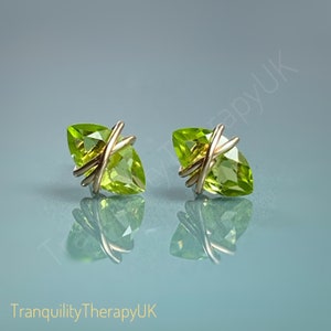 Peridot Stud Earrings: Sterling Silver, August Birthstone