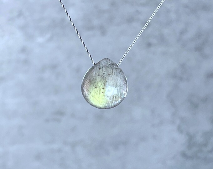 Large Labradorite Necklace. Floating Necklace. Natural Silk Necklace. Birthstone Gifts. Incl a Gift Box, Crystal Info Card & Ribbon Wrapping
