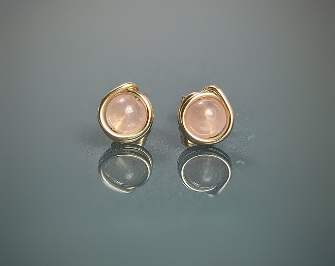 Rose Quartz Stud Earrings. Eternity Circle Wrap. October Birthstone. Sterling Silver. 14K Gold / Rose Gold Filled. Incl Gift Box Wrapping.