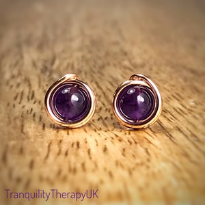Amethyst Stud Earrings: Sterling Silver Eternity Knot, February Birthstone