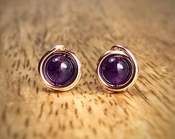 Amethyst Stud Earrings: Sterling Silver Eternity Knot, February Birthstone