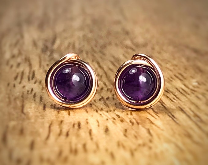 Amethyst Stud Earrings: Sterling Silver Eternity Knot, February Birthstone
