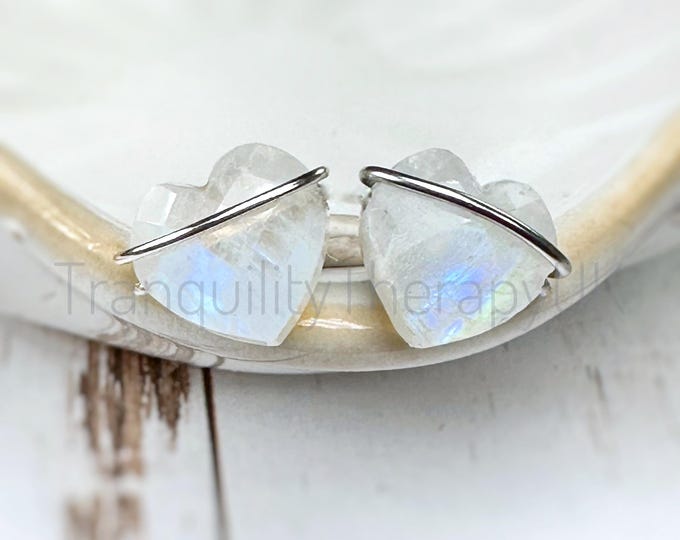 Moonstone Heart Stud Earrings: Sterling Silver, New Beginnings Gift