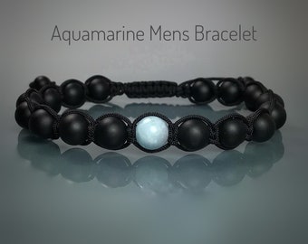 Aquamarine Bracelet or a Choice Gemstones Available. Mens Birthstone Bracelet. Mens Yoga Bracelet. Mens Mala. Incl Gift Wrap. Mens Gifts.