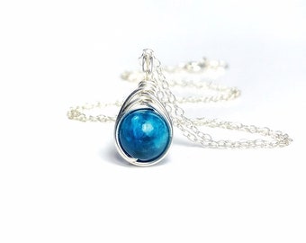 Apatite Necklace and Earrings Set: Sterling Silver Plaited Style