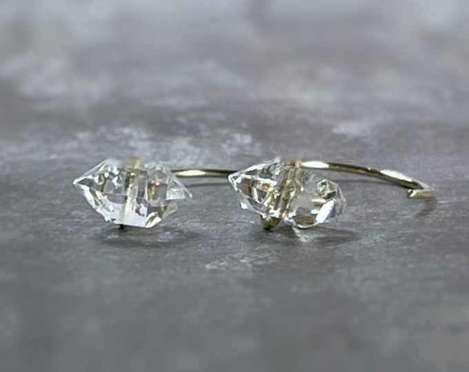 Herkimer Diamond Huggie Hoop Stud Earrings. Reverse Hug Earrings. Herkimer Earrings. Incl Gift Box. April Birthstone Birthday Gifts.