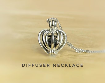 Heart Essential Oil Diffuser. Aromatherapy Diffuser Necklace With Info Card and Pouch. Silver, Gold & Rose Gold With Chain. Genuine