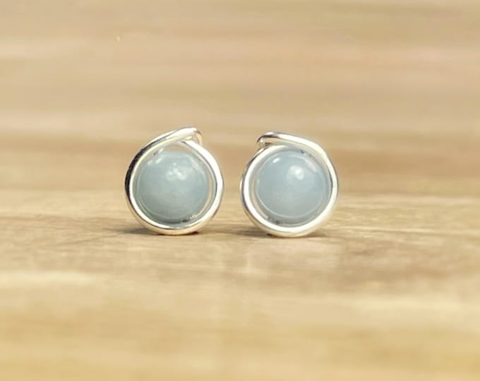 Angelite Stud Earrings. Eternity Circle Studs.Sterling Silver Gold/Rose Gold Filled. Incl Gift Box & Info Gift Card. Angelite Guardian Angel