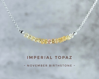 Ombré Imperial Topaz Bar Necklace: Sterling Silver November Birthstone