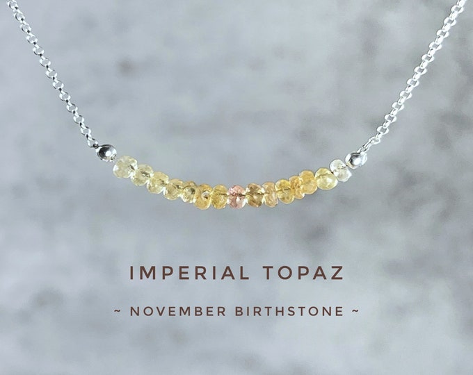 Ombré Imperial Topaz Bar Necklace: Sterling Silver November Birthstone