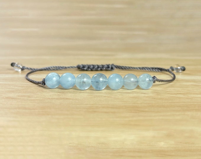 AA Grade Aquamarine Gemstone Bracelet. Minimalistic Bracelet. Courage. Happiness. Calming. Throat Chakra Voice of the Body