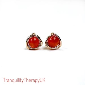 Carnelian Stud Earrings: Sterling Silver Eternity Knot Roses