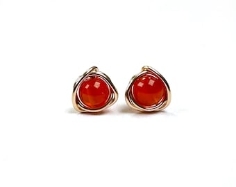 Carnelian Stud Earrings: Sterling Silver Eternity Knot Roses