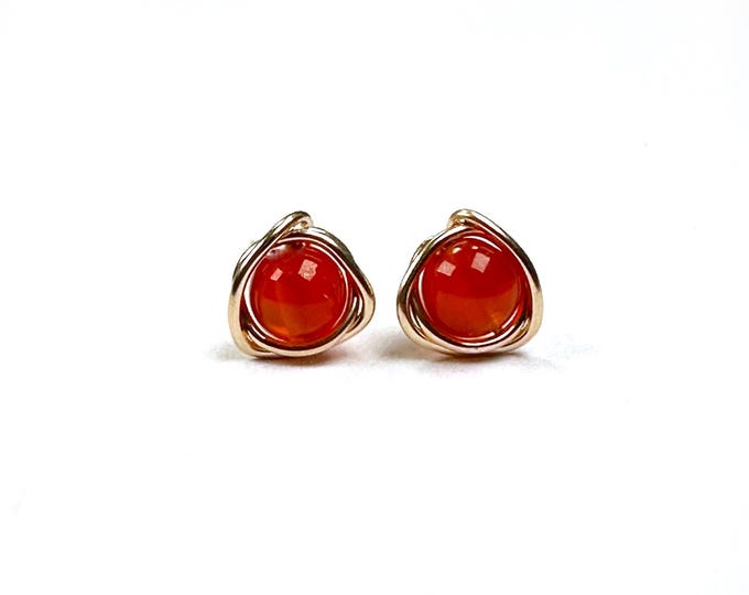Red Carnelian Stud Earrings. Eternity Knot Roses, Red Orange Carnelian. Sterling Silver. Gold/Rose Gold Filled. Incl Gift Box & Info Card.