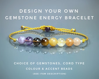 8 Gemstone BRACELET Custom Design Your Own Bracelet. Eight Crystals. Customised Crystal Bracelet. Choose Your Gemstone, Cord & Accent Beads.