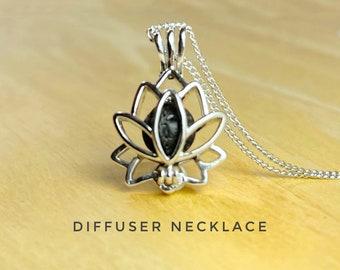 Lotus Flower Aromatherapy Diffuser Necklace With Information Card and Pouch. Essential Oils Diffuser. Silver. Gold.  Rose Gold