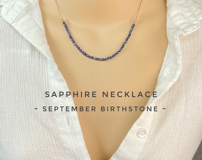 Blue Sapphire Necklace. Sapphire Floating Necklace. Lightweight Natural Silk. September Birthstone Gifts. Incl a Gift Box & Crystal Card.