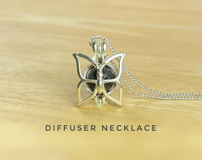 Butterfly Aromatherapy Diffuser Necklace With Information Card and Pouch. Essential Oils Diffuser. Silver, Gold & Rose Gold.Gift Wrap