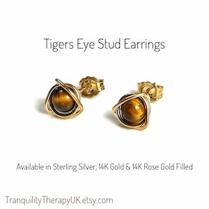 Tigers Eye Stud Earrings. Sterling Silver. 14K Gold/Rose Gold Filled. Includes Gift Box & Info Gift Card. Tigers Eye Earrings. Gifts for Her