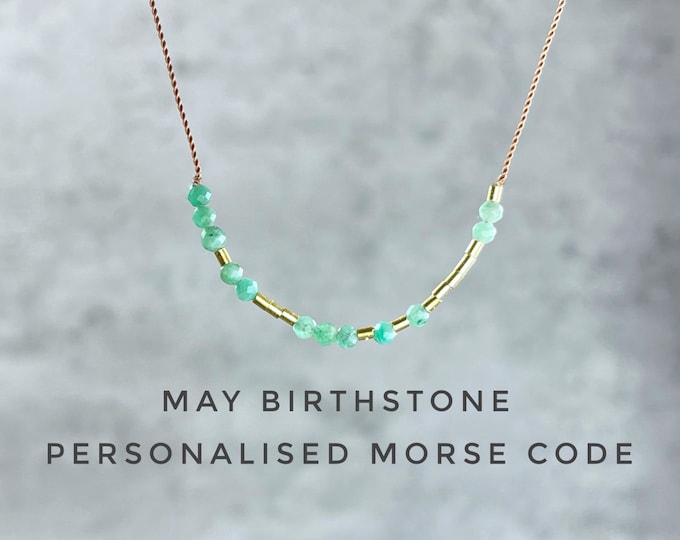 Personalized Morse Code Emerald Necklace: May Birthstone Gift