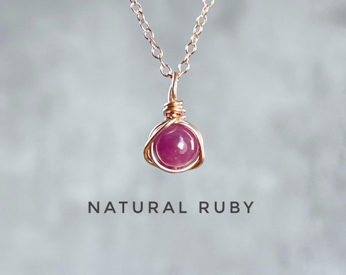 Genuine Ruby Necklace & Stud Earrings Set: Sterling Silver July Birthstone Jewelry