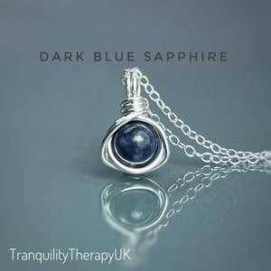Sapphire Necklace & Sterling Silver Stud Earrings Set: December Birthstone