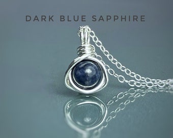 Sapphire Necklace & Sapphire Stud Earrings Set. December Birthstone. Incl Gift Box, Crystal Info Card. Birthday Gift.