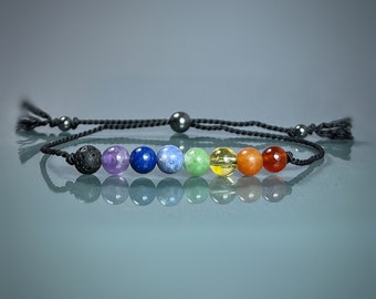 Rainbow Chakra Gemstone Bracelet: Lava Diffuser, Yoga Meditation