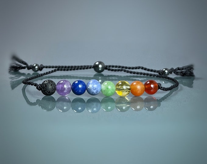Diffuser Bracelet. Rainbow Chakra Bracelet. Yoga Bracelet. Meditation Bracelet. Aromatherapy Lava Diffuser Beads. 7 Chakra Gemstones.