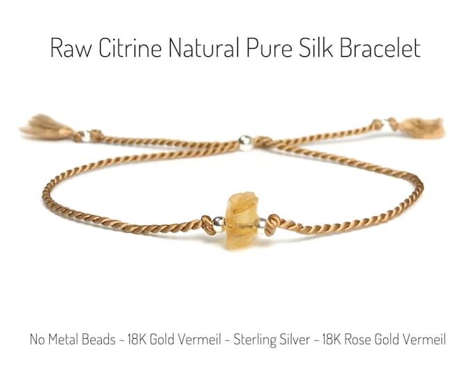 Raw Citrine Bracelet. Pure Natural Silk Bracelet. November Birthstone. Incl Gift Box & Info Card. November Birthday Gifts. Yellow Jewellery