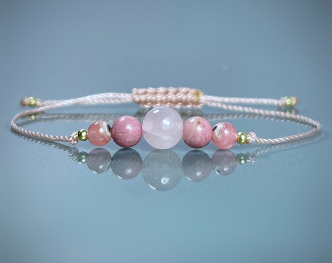 Rhodochrosite, Rhodonite and Rose Quartz Bracelet. Unconditional Love. Emotional Balance. Calming. Compassion.  Heart Chakra. Yoga Bracelet.
