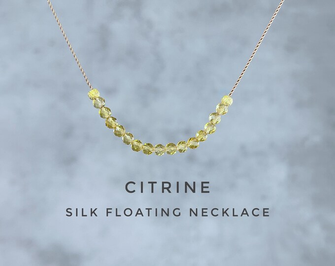 Citrine Necklace. Citrine Floating Necklace. Lightweight Natural Silk. November Birthstone Gifts. Incl a Gift Box & Crystal Info Gift Card.